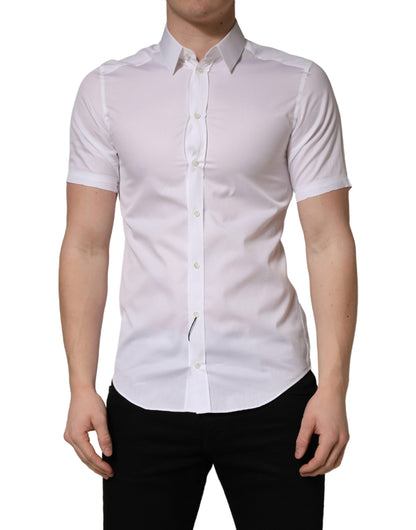 Chemise boutonnée à manches courtes en coton blanc Dolce & Gabbana