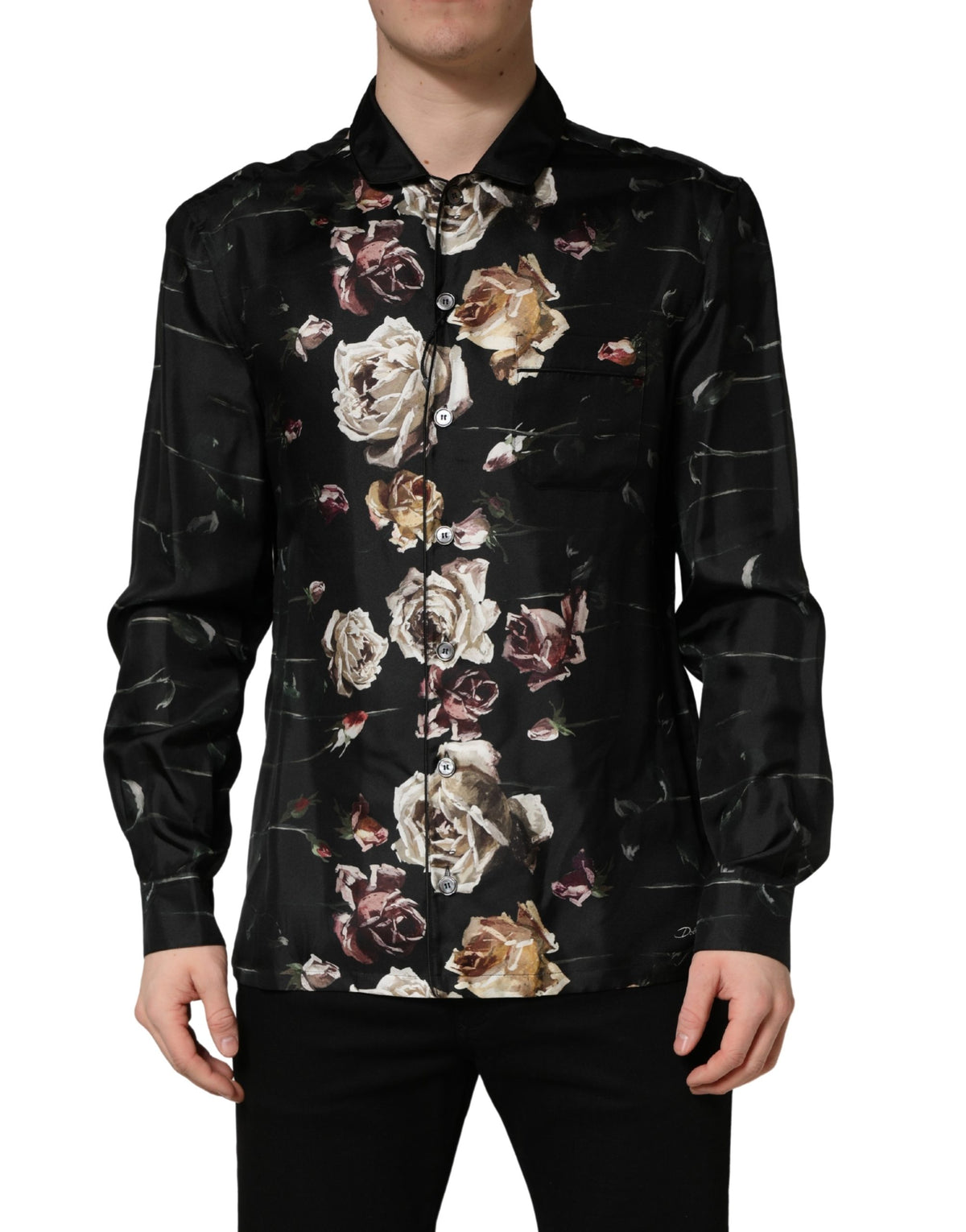 Chemise décontractée à manches longues à imprimé floral noir Dolce & Gabbana