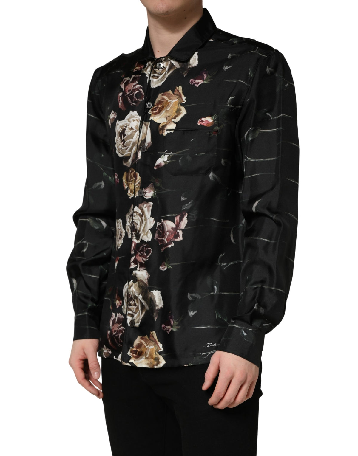 Chemise décontractée à manches longues à imprimé floral noir Dolce & Gabbana