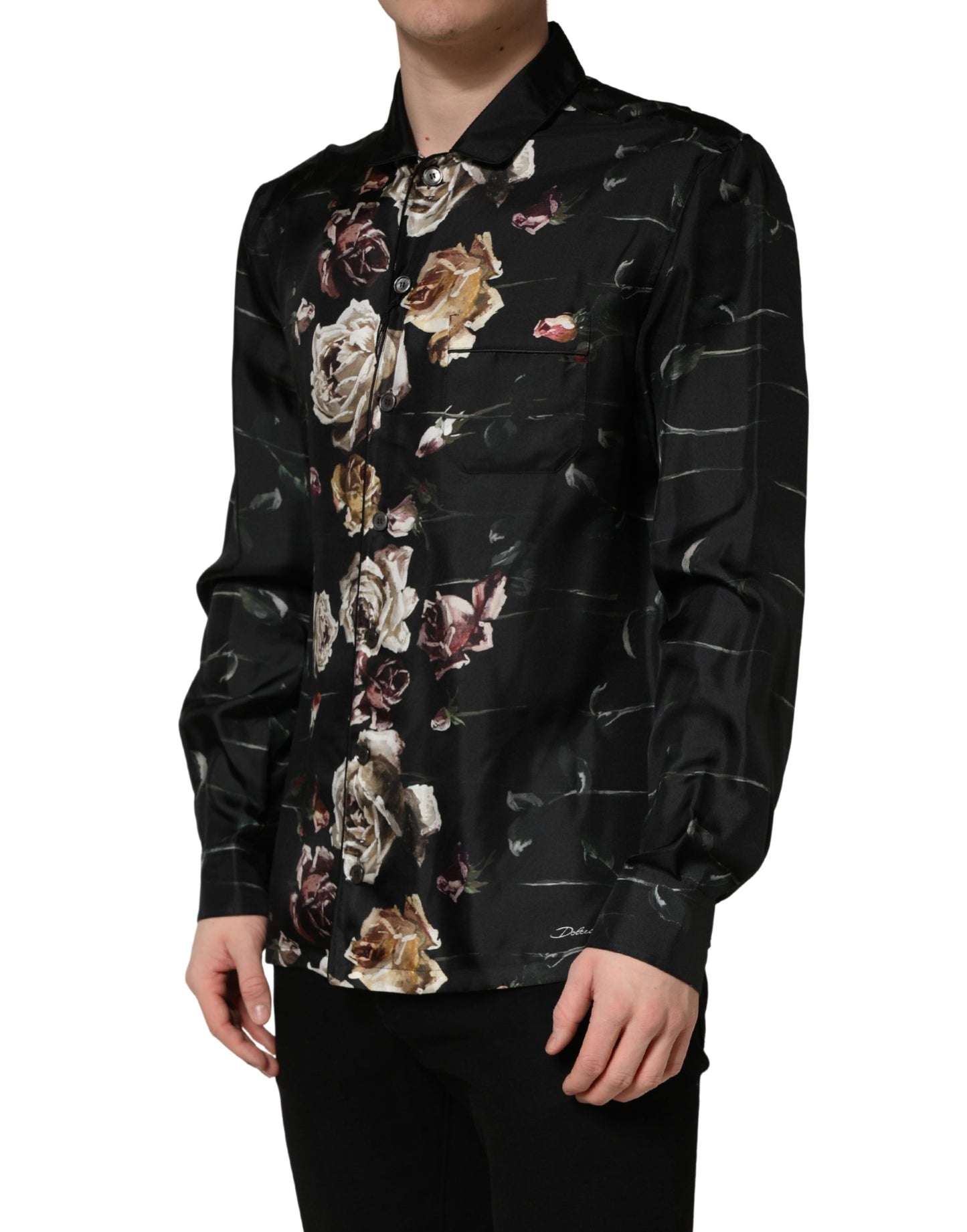 Chemise décontractée à manches longues à imprimé floral noir Dolce & Gabbana