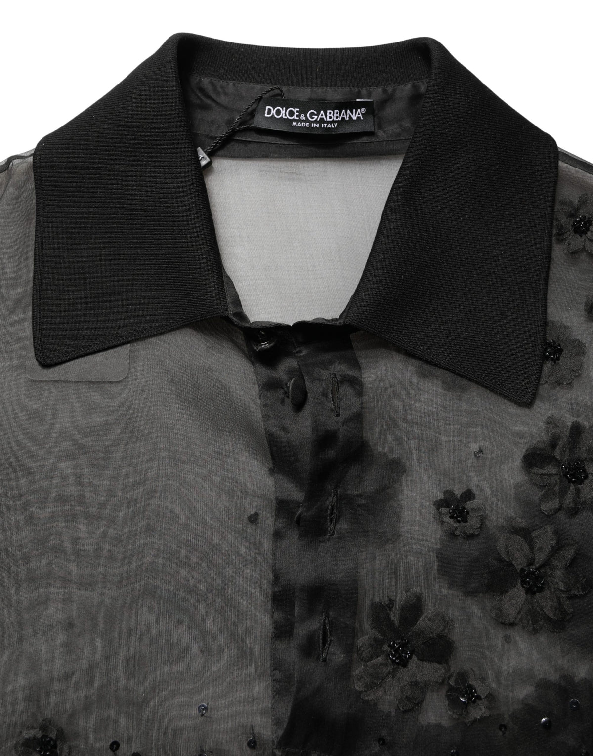 Chemise à manches courtes transparente noire ornée d'appliqués floraux Dolce & Gabbana