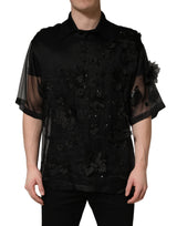 Chemise à manches courtes transparente noire ornée d'appliqués floraux Dolce & Gabbana
