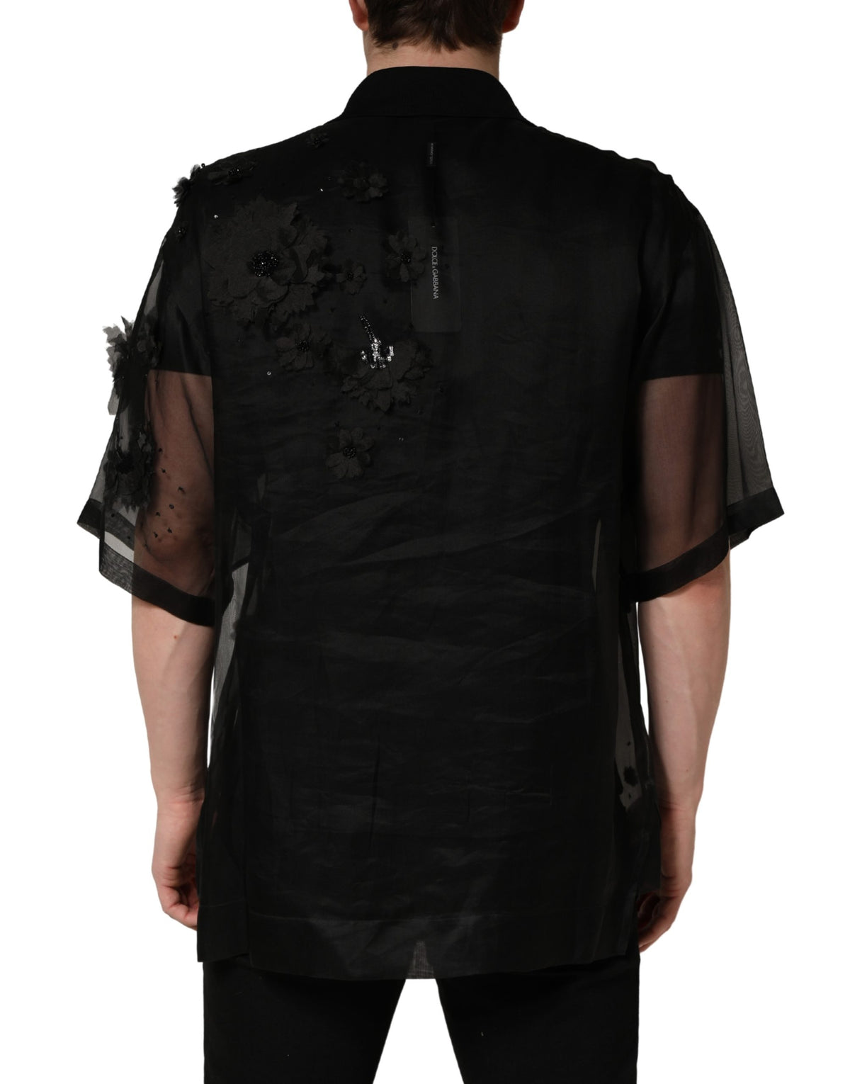 Chemise à manches courtes transparente noire ornée d'appliqués floraux Dolce & Gabbana
