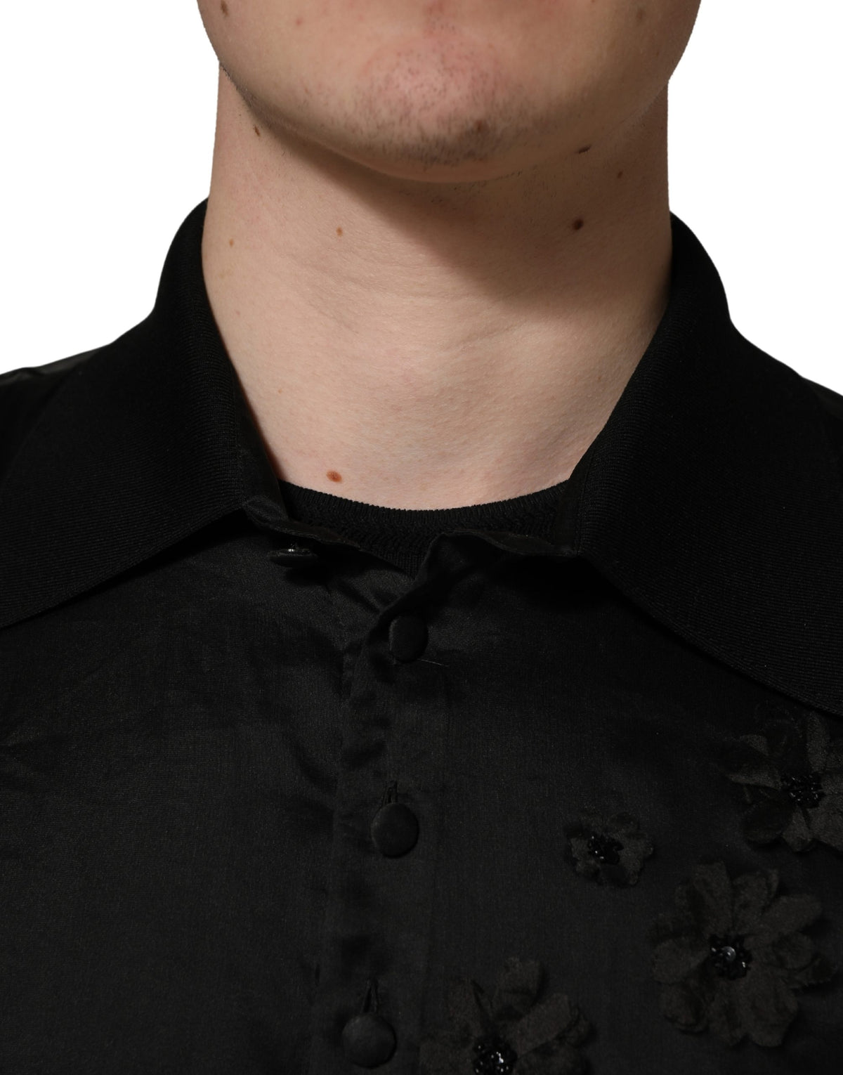 Chemise à manches courtes transparente noire ornée d'appliqués floraux Dolce & Gabbana