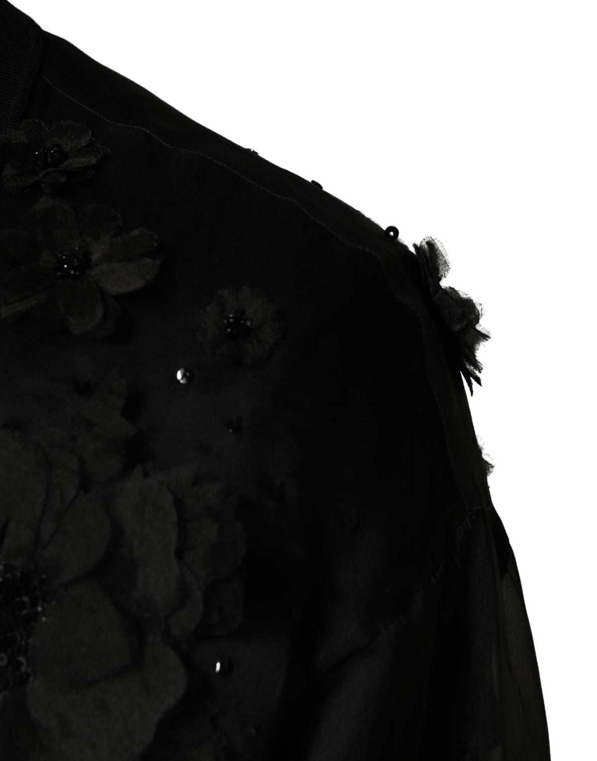 Chemise à manches courtes transparente noire ornée d'appliqués floraux Dolce & Gabbana