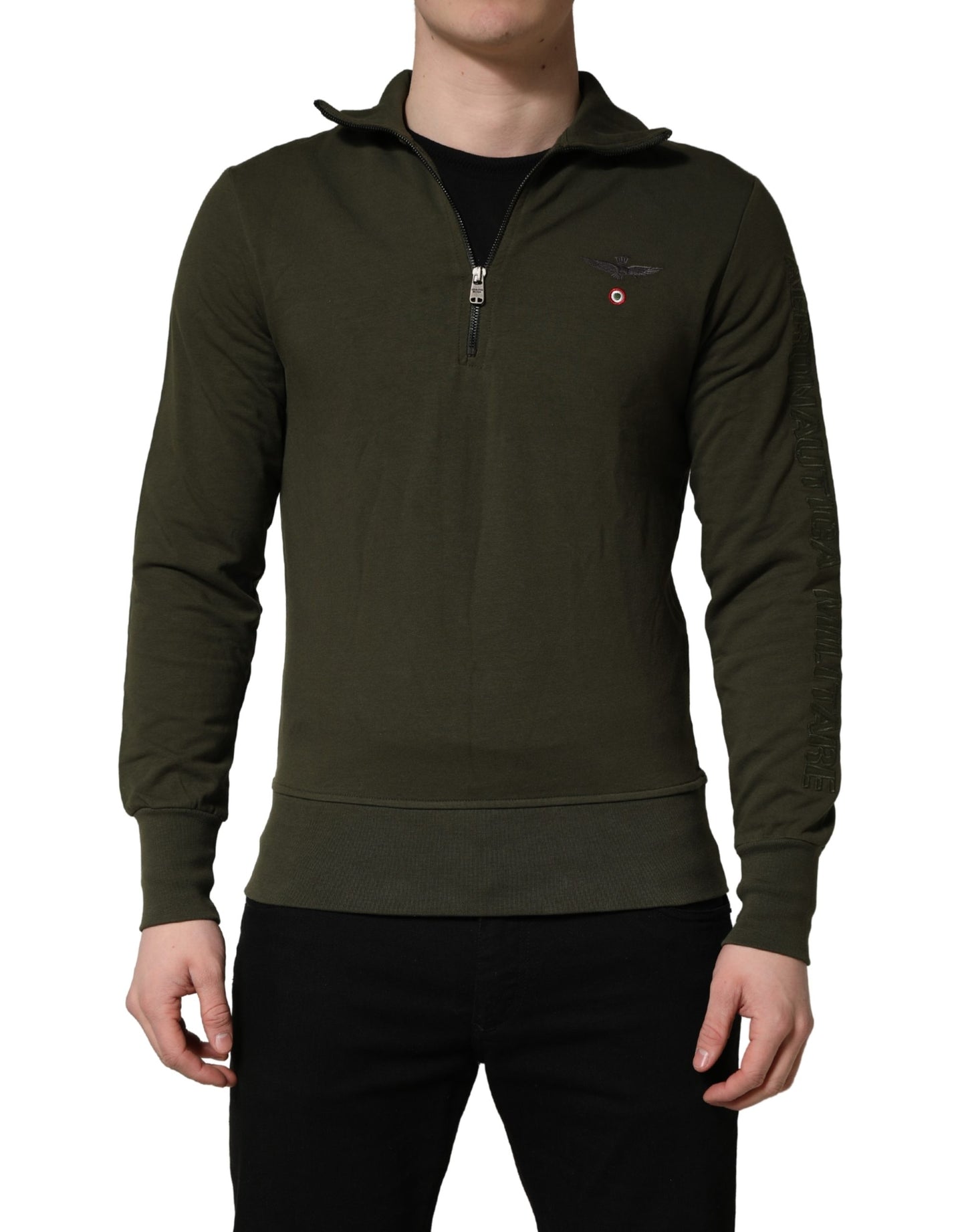 Aeronautica Militare Military Green Half Zip Sweatshirt