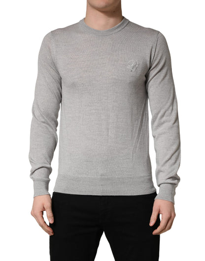 Pull Dolce & Gabbana gris à manches longues et col ras du cou