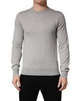 Pull Dolce & Gabbana gris à manches longues et col ras du cou