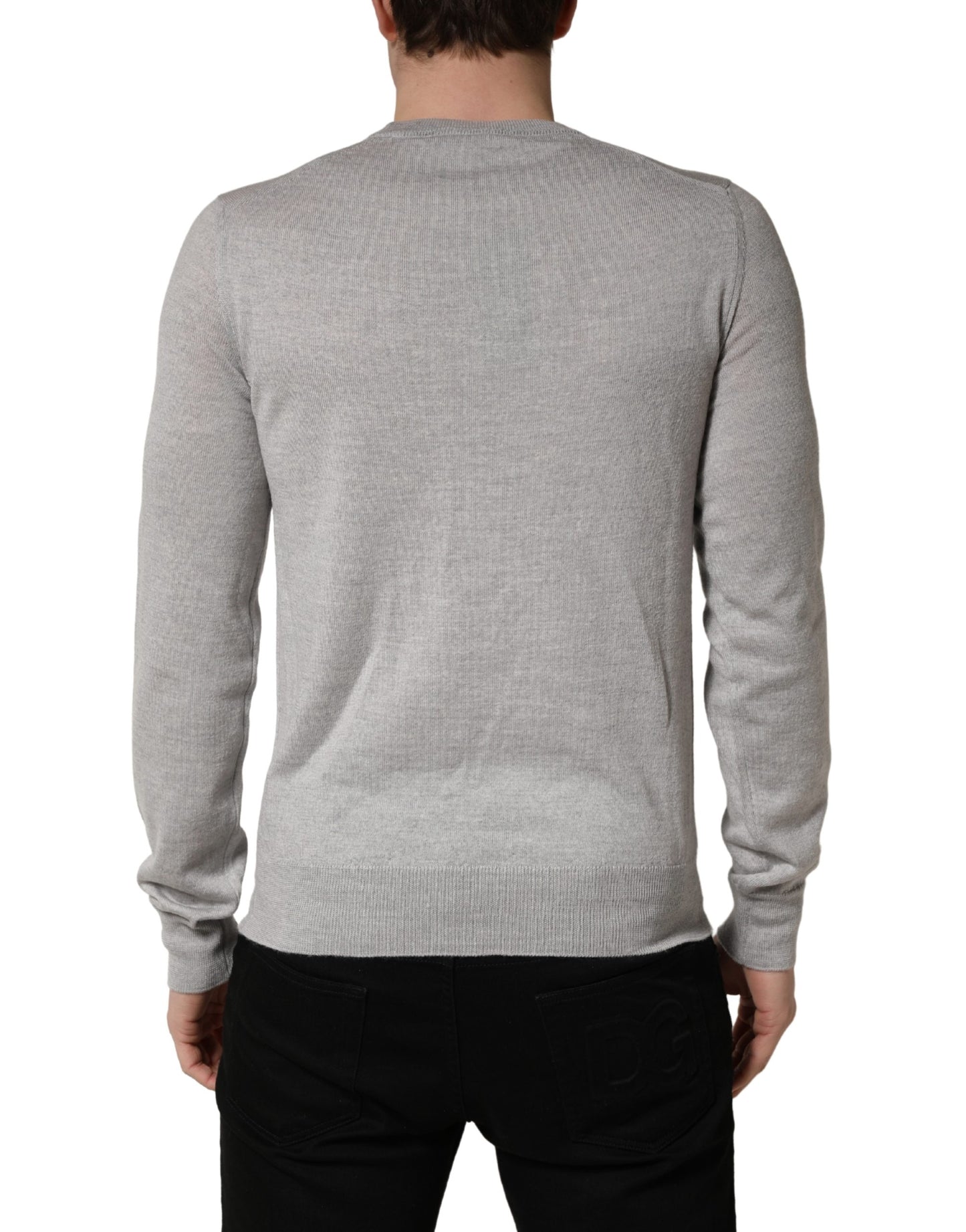 Pull Dolce & Gabbana gris à manches longues et col ras du cou