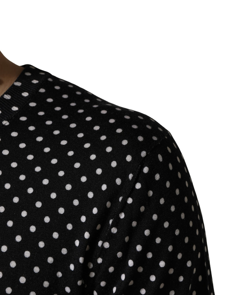 Dolce & Gabbana Black Polka Dot Crew Neck Pullover Sweater