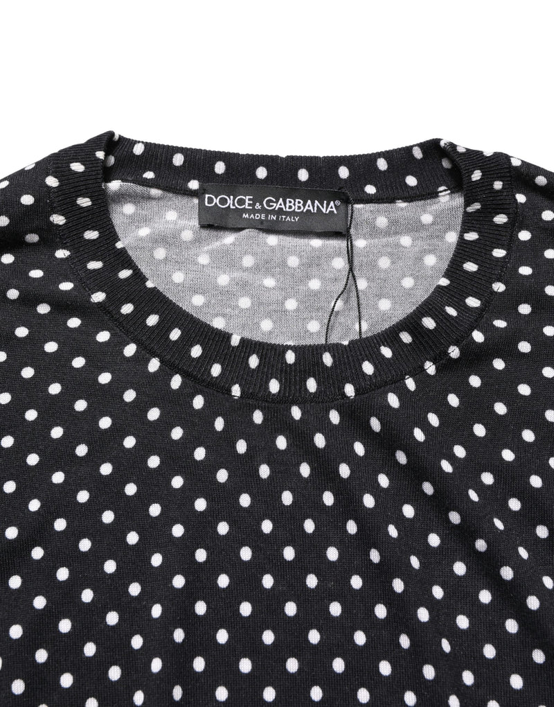 Dolce & Gabbana Black Polka Dot Crew Neck Pullover Sweater