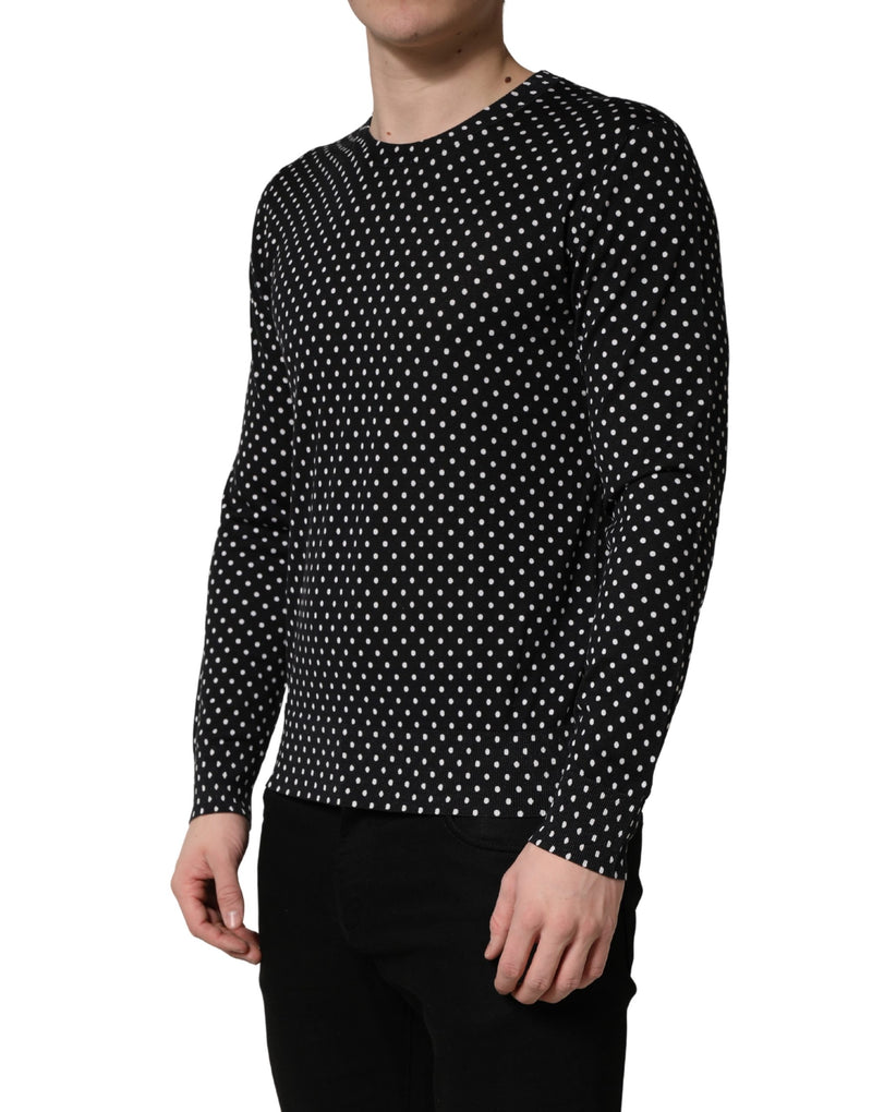 Dolce & Gabbana Black Polka Dot Crew Neck Pullover Sweater
