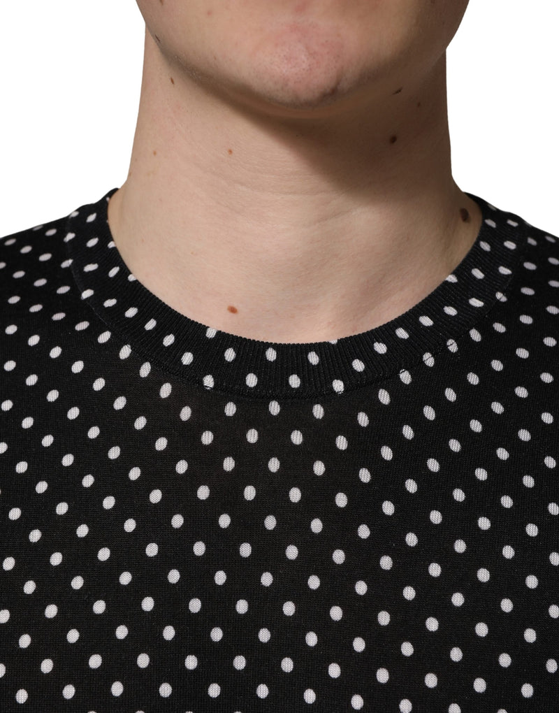 Dolce & Gabbana Black Polka Dot Crew Neck Pullover Sweater