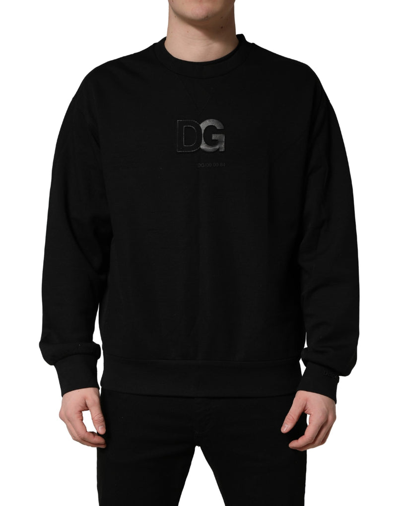 Dolce & Gabbana Black Cotton DG Men CrewNeck Pullover Sweater