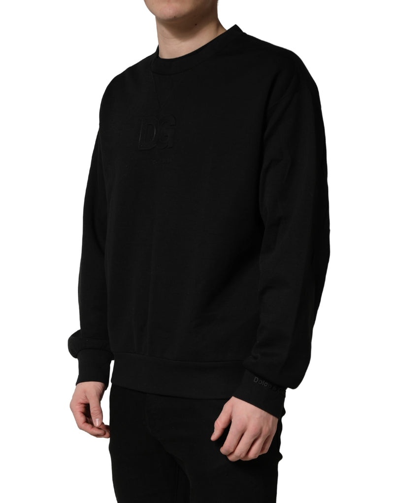Dolce & Gabbana Black Cotton DG Men CrewNeck Pullover Sweater