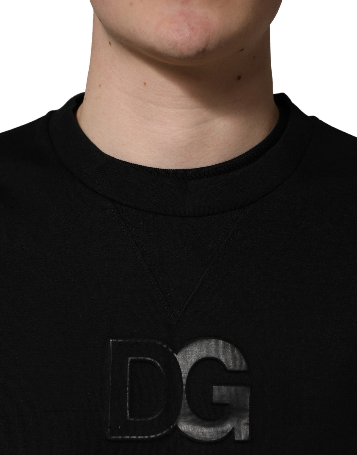 Dolce & Gabbana Pull Homme Col Rond en Coton Noir DG