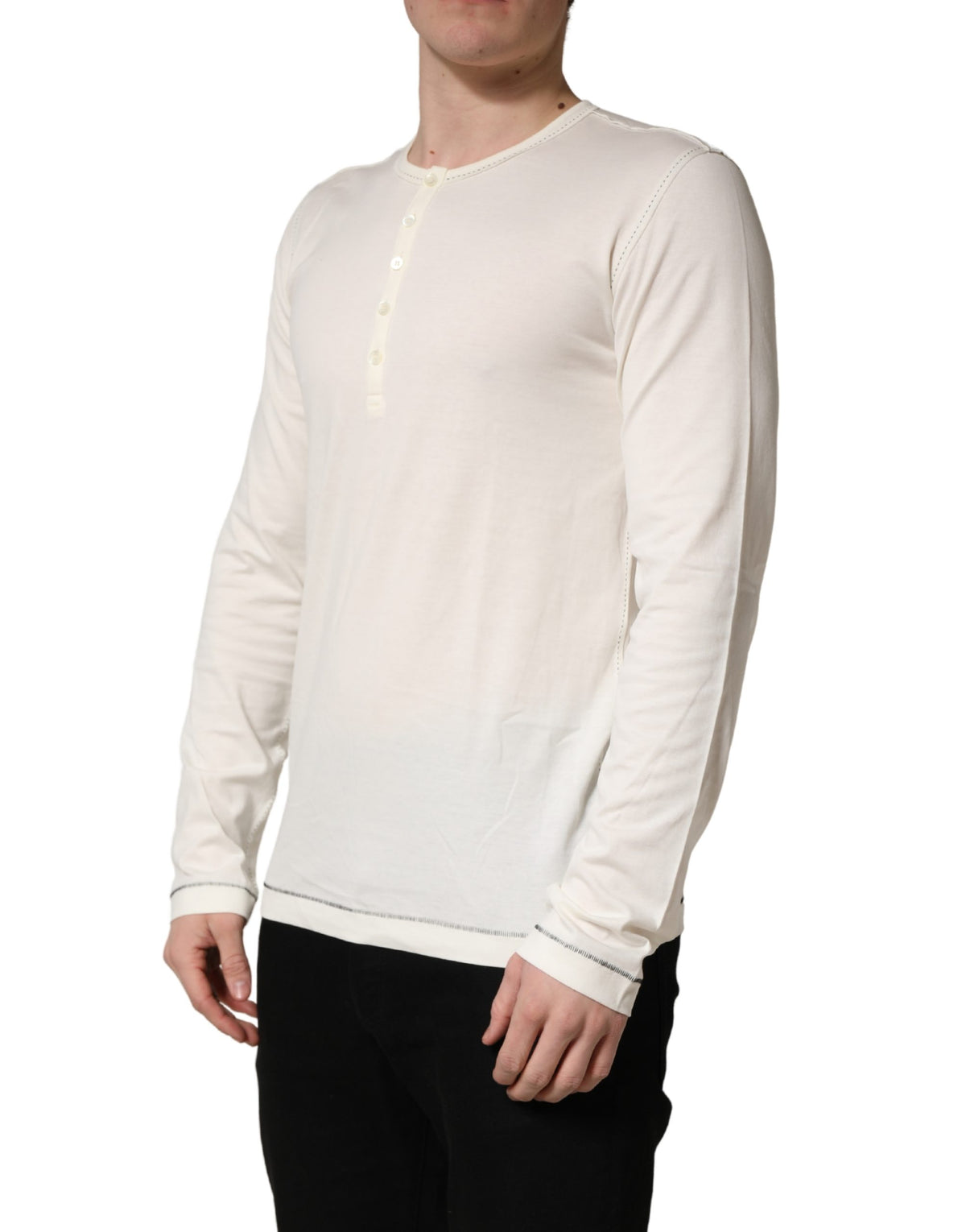 Pull-over Henley à manches longues blanc Dolce & Gabbana