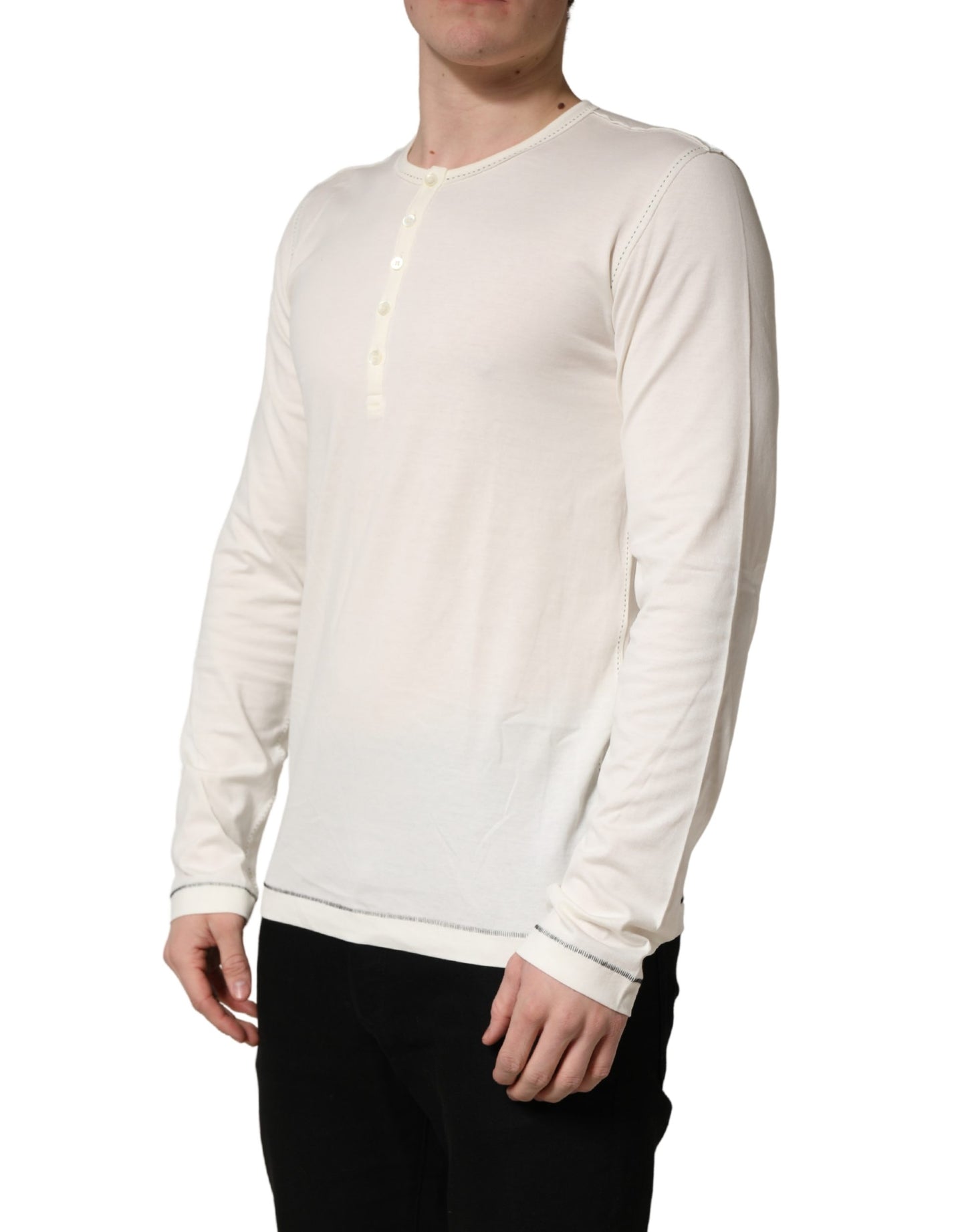 Pull-over Henley à manches longues blanc Dolce & Gabbana