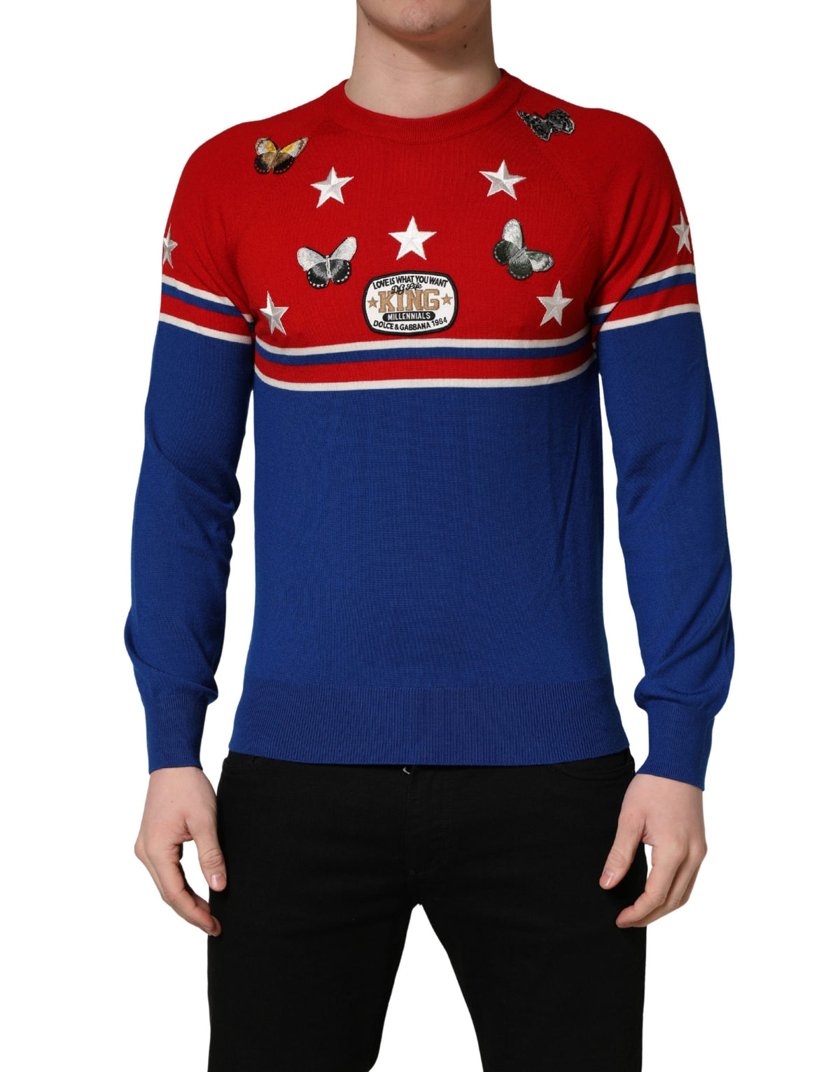 Pull Col Rond Homme Dolce & Gabbana en Laine Multicolore Papillon Étoile