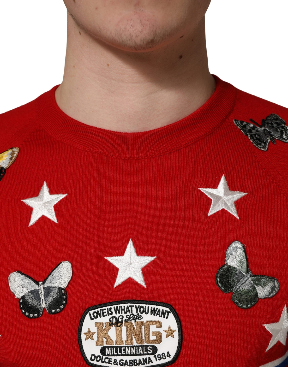 Pull Col Rond Homme Dolce & Gabbana en Laine Multicolore Papillon Étoile
