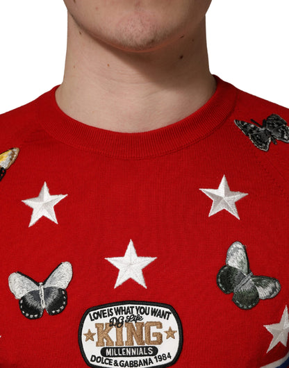 Dolce & Gabbana Multicolor Wol Vlinder Ster Mannen Ronde Hals Trui