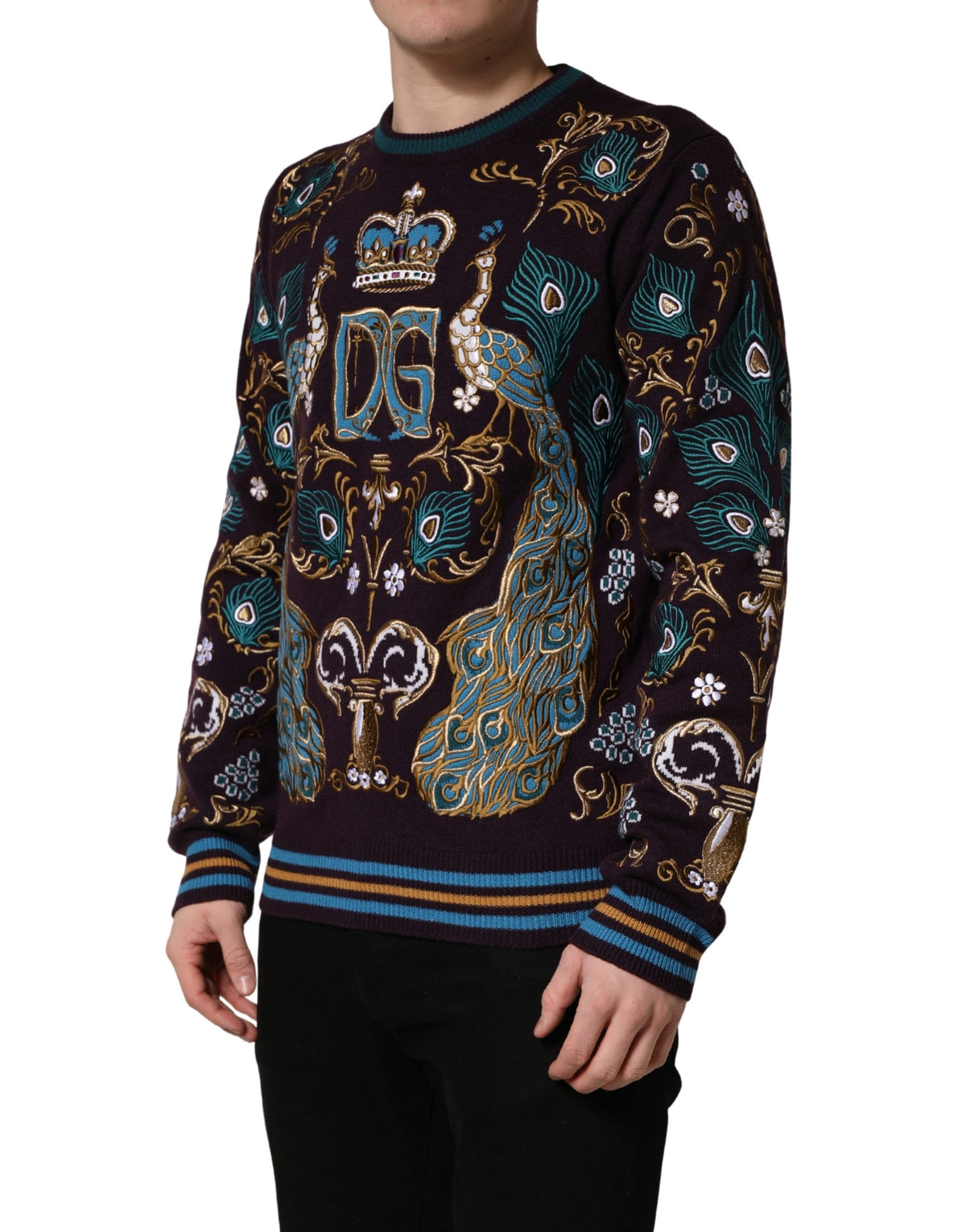 Pull Dolce & Gabbana en cachemire bordeaux brodé d'une couronne