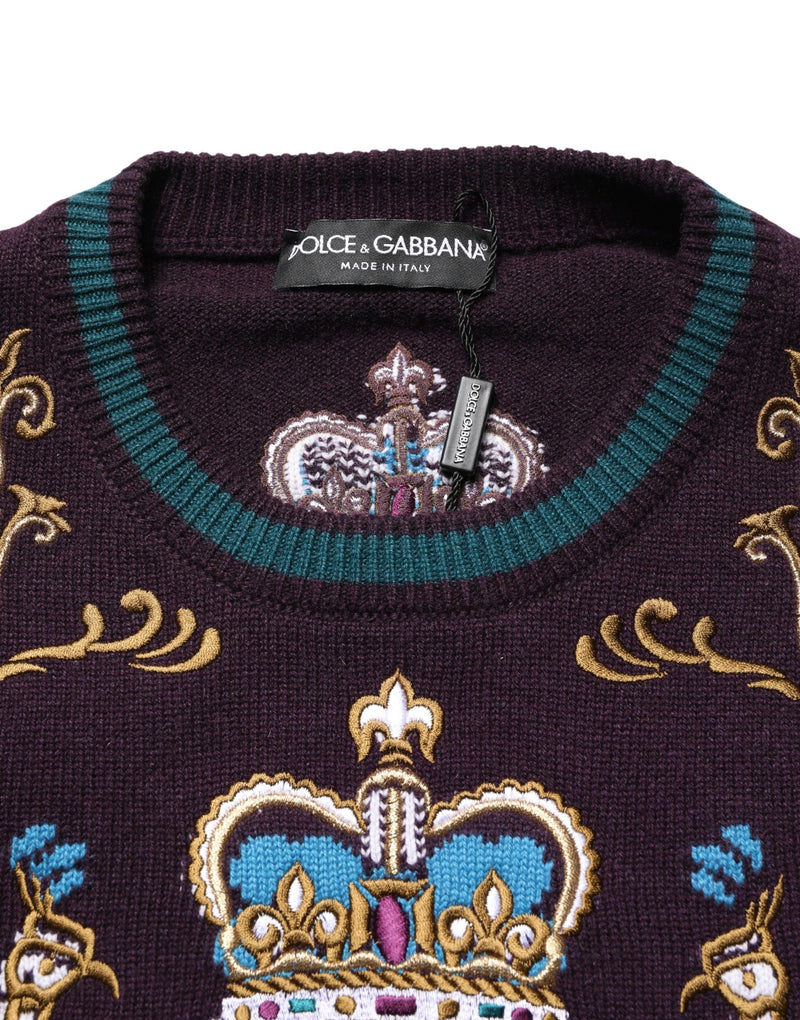 Pull Dolce & Gabbana en cachemire bordeaux brodé d'une couronne