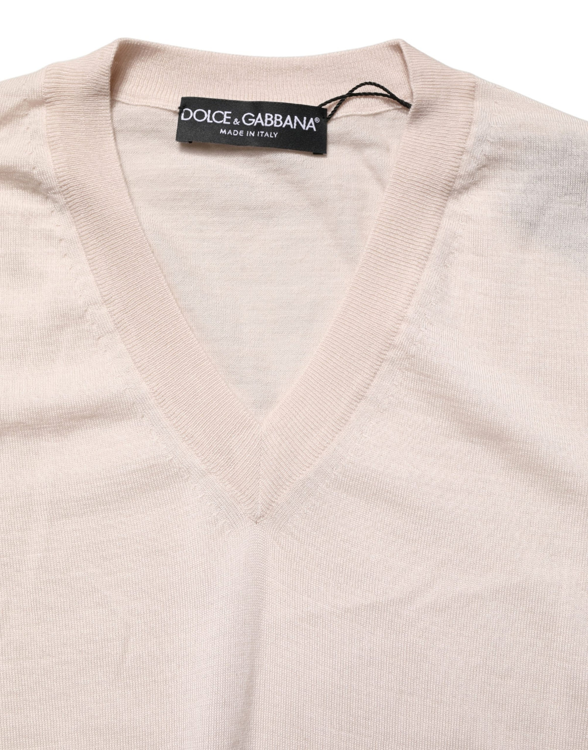 Dolce & Gabbana Pull Homme Col V Cachemire Beige