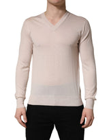 Dolce & Gabbana Pull Homme Col V Cachemire Beige