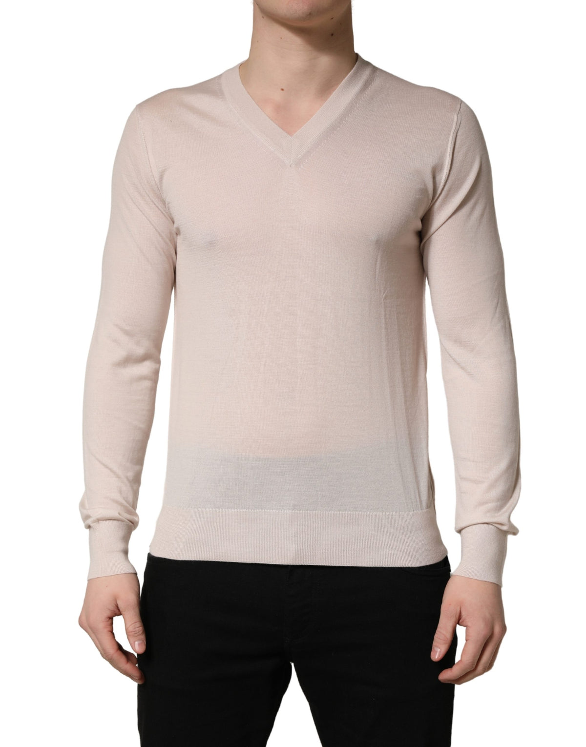 Dolce & Gabbana Pull Homme Col V Cachemire Beige