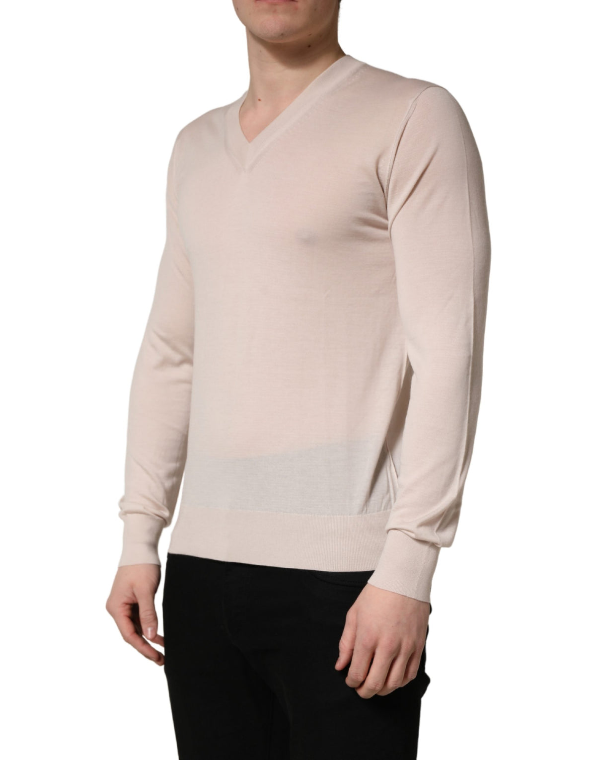 Dolce & Gabbana Pull Homme Col V Cachemire Beige