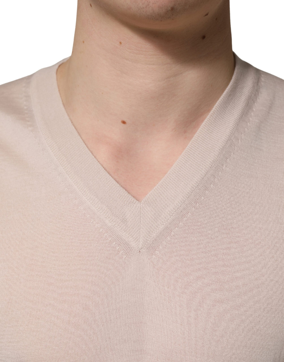 Dolce & Gabbana Pull Homme Col V Cachemire Beige