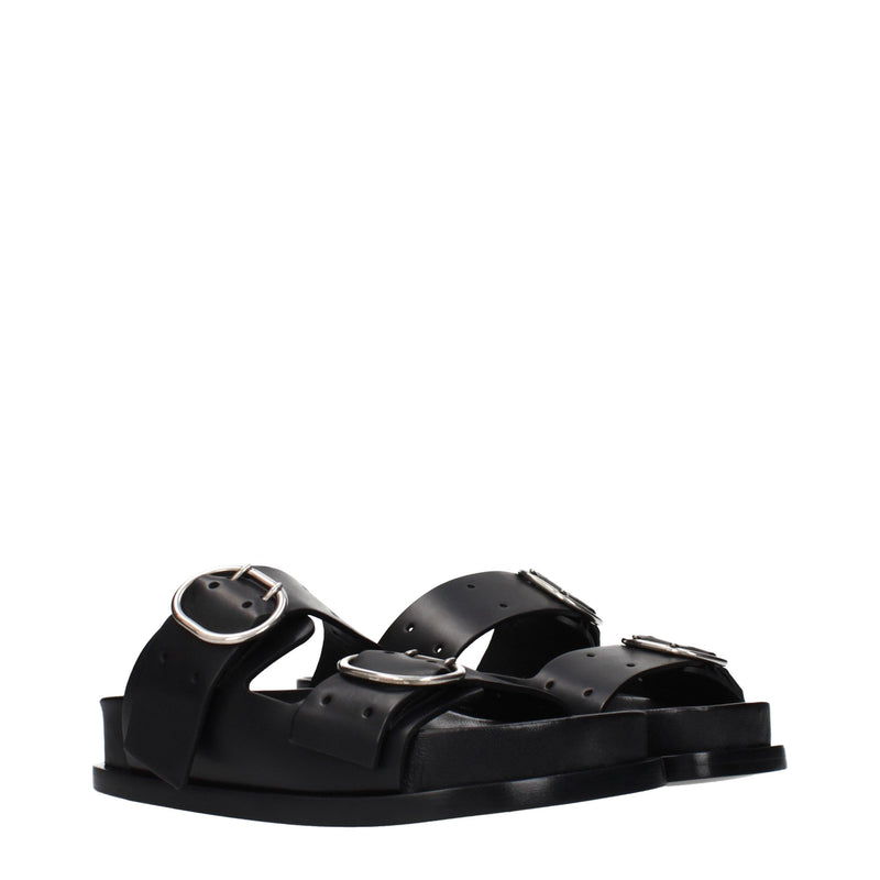 Jil Sander Black Leather Slippers for Women