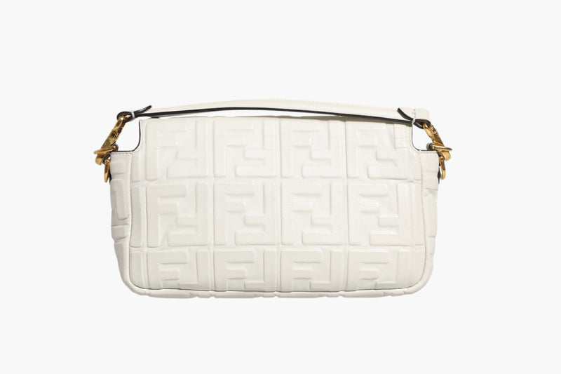 Fendi FF Embossed Baguette Nappa Leather Bag - White
