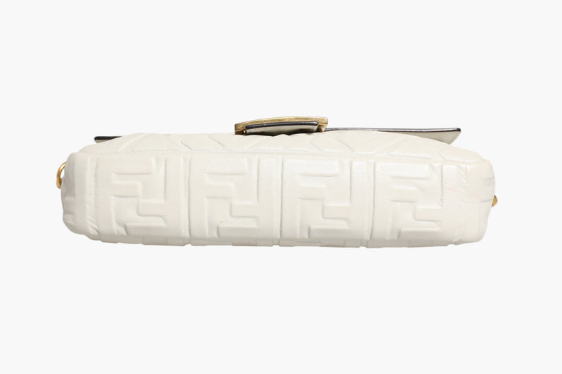 Fendi FF Embossed Baguette Nappa Leather Bag - White