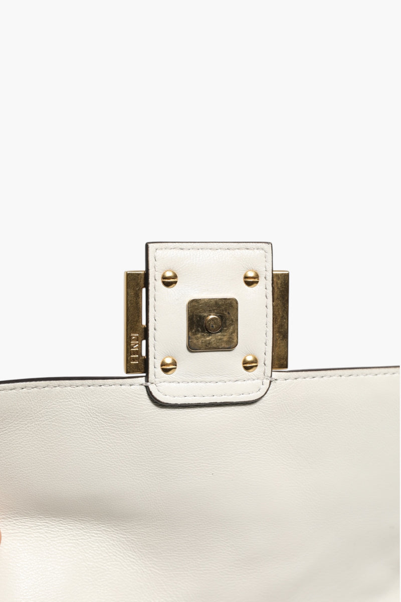 Fendi FF Embossed Baguette Nappa Leather Bag - White