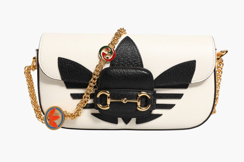 Gucci x Adidas Horsebit 1955 White Black Calfskin Leather Shoulder Bag