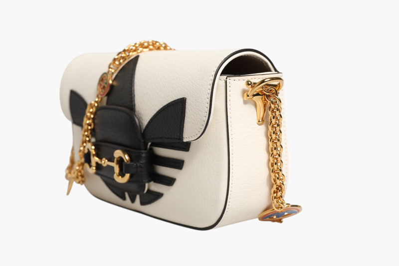 Gucci x Adidas Horsebit 1955 White Black Calfskin Leather Shoulder Bag