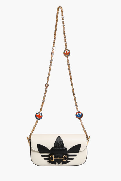 Gucci x Adidas Horsebit 1955  White Black Calfskin Leather Shoulder Bag