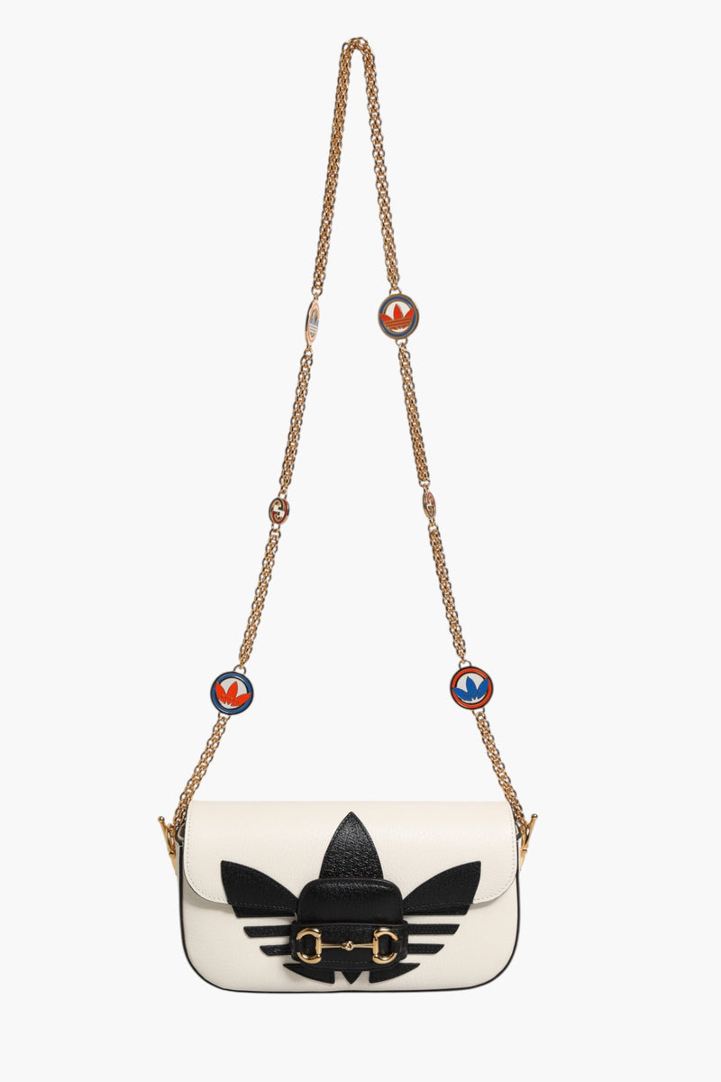 Gucci x Adidas Horsebit 1955 White Black Calfskin Leather Shoulder Bag