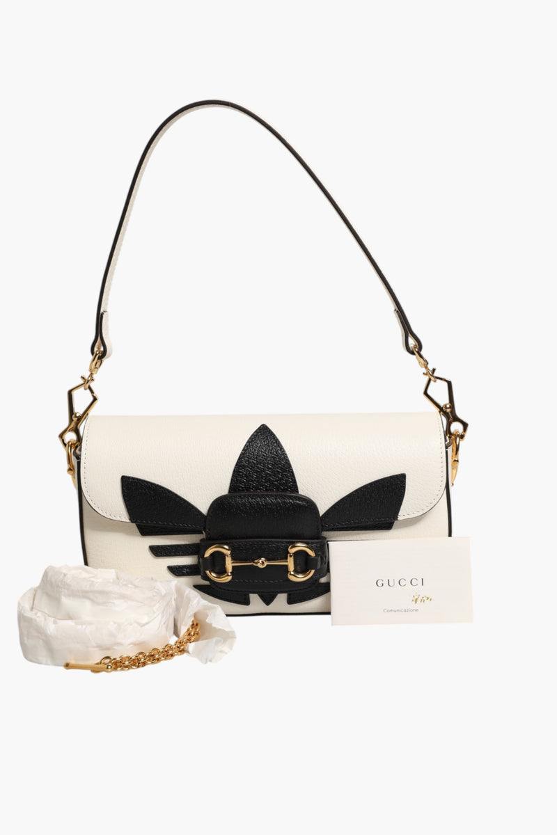 Gucci x Adidas Horsebit 1955 White Black Calfskin Leather Shoulder Bag