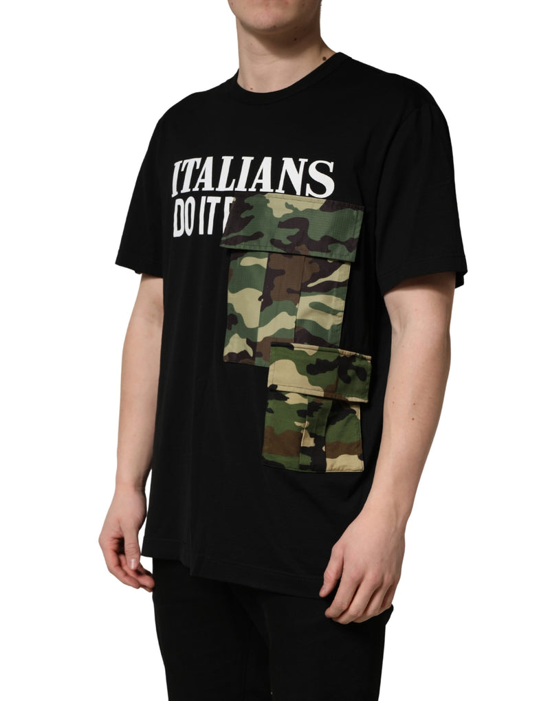 T-shirt à col ras du cou en coton à imprimé camouflage noir Dolce & Gabbana
