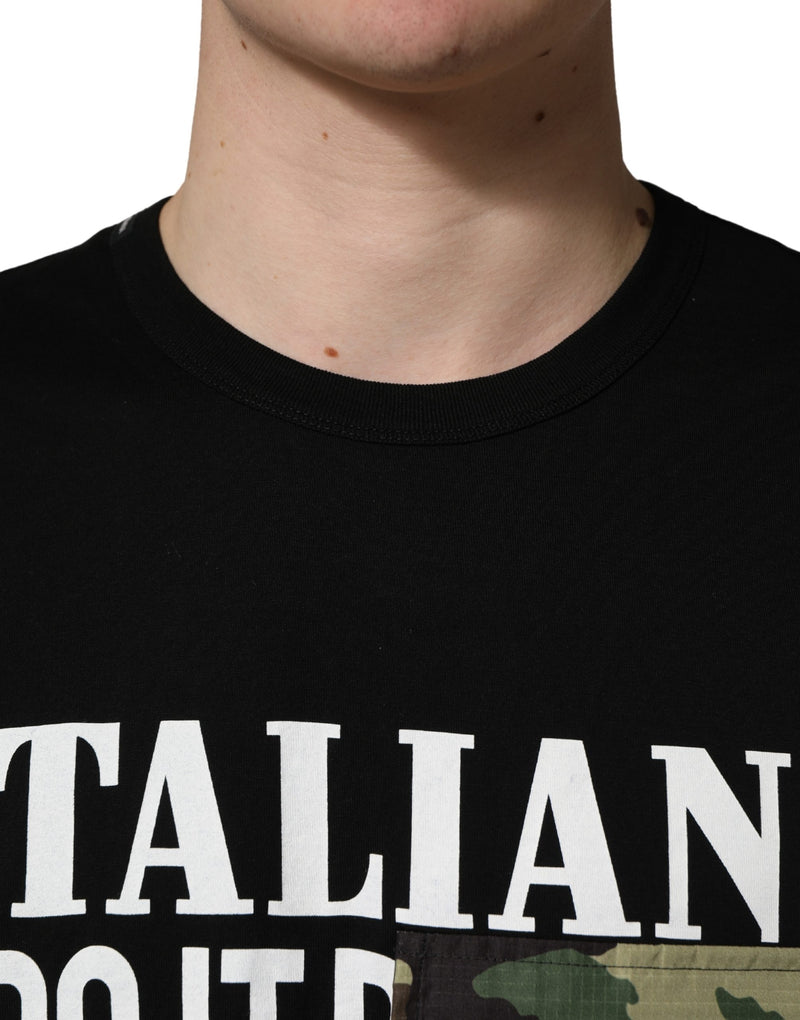 T-shirt à col ras du cou en coton à imprimé camouflage noir Dolce & Gabbana