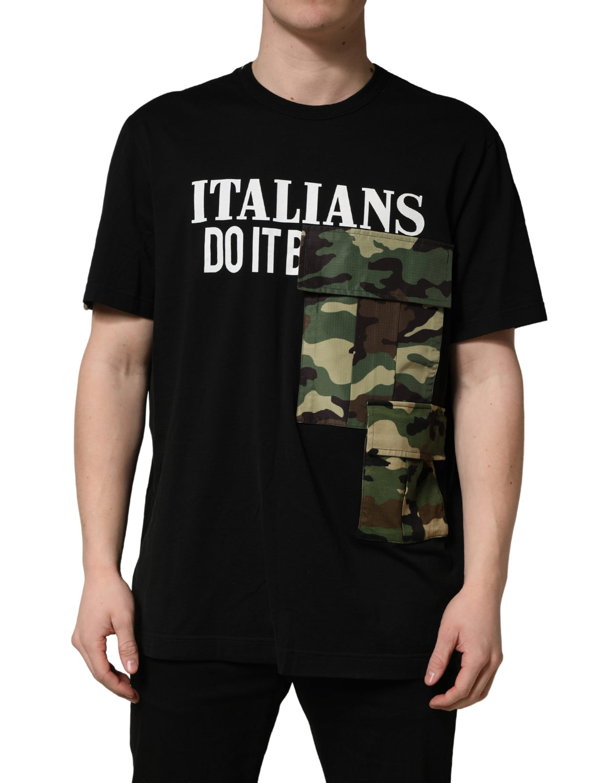 T-shirt à col ras du cou en coton à imprimé camouflage noir Dolce & Gabbana