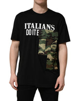 T-shirt à col ras du cou en coton à imprimé camouflage noir Dolce & Gabbana