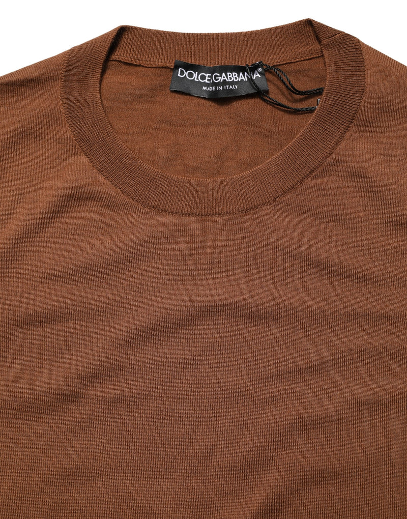 Pull en Cachemire Marron à Col Rond pour Homme Dolce & Gabbana