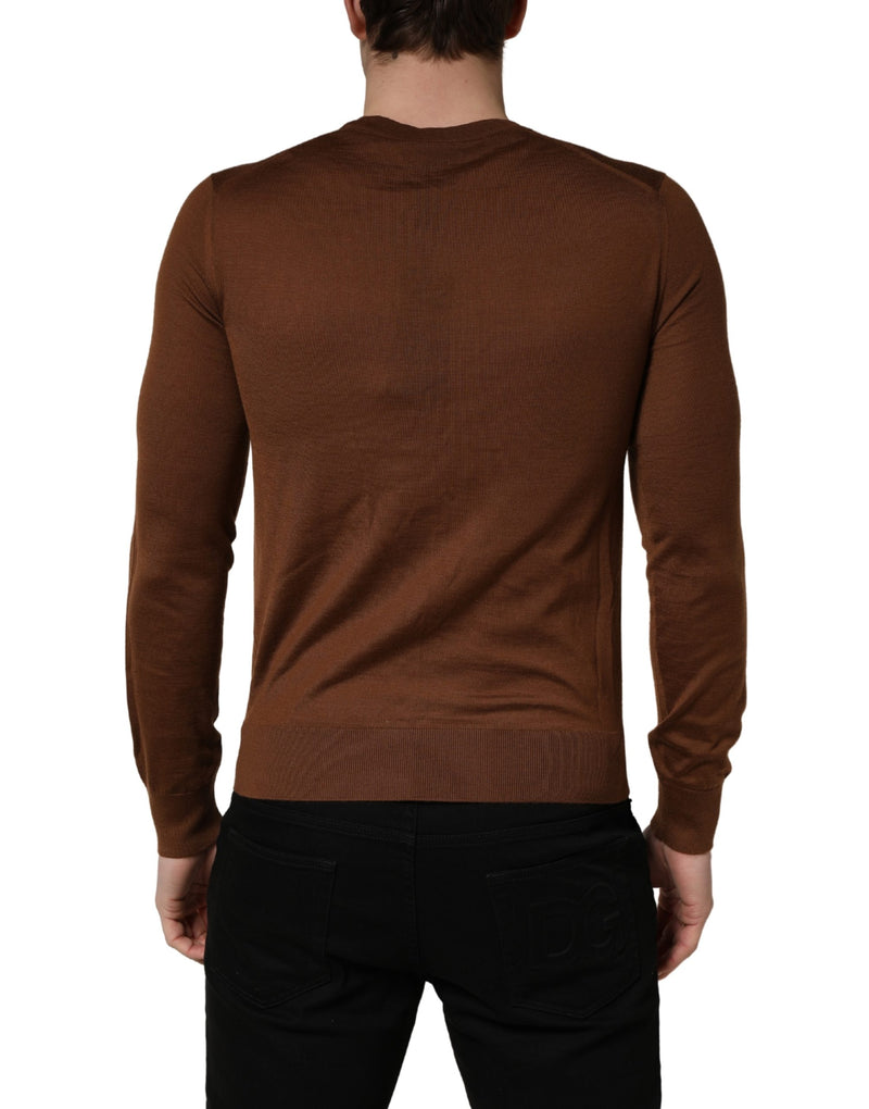 Pull en Cachemire Marron à Col Rond pour Homme Dolce & Gabbana