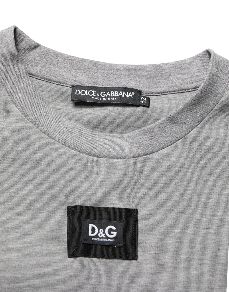 Dolce & Gabbana Grijs Katoenen T-shirt met Ronde Hals en Logo-applicatie