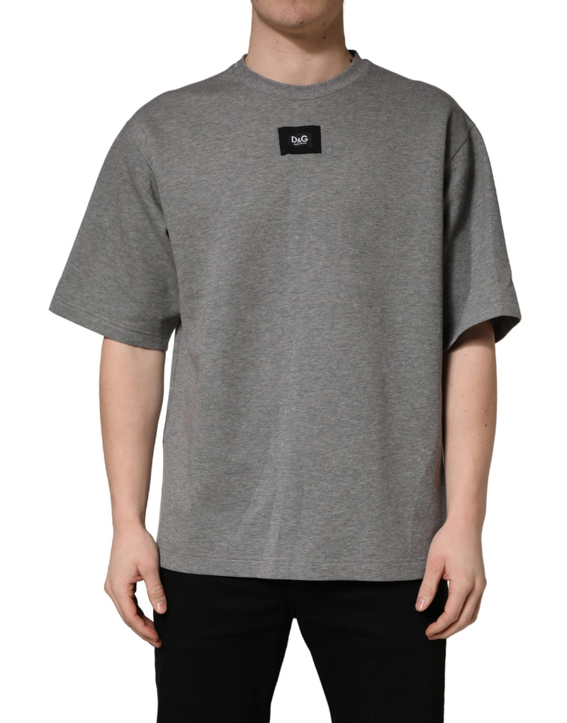 Dolce & Gabbana Grijs Katoenen T-shirt met Ronde Hals en Logo-applicatie