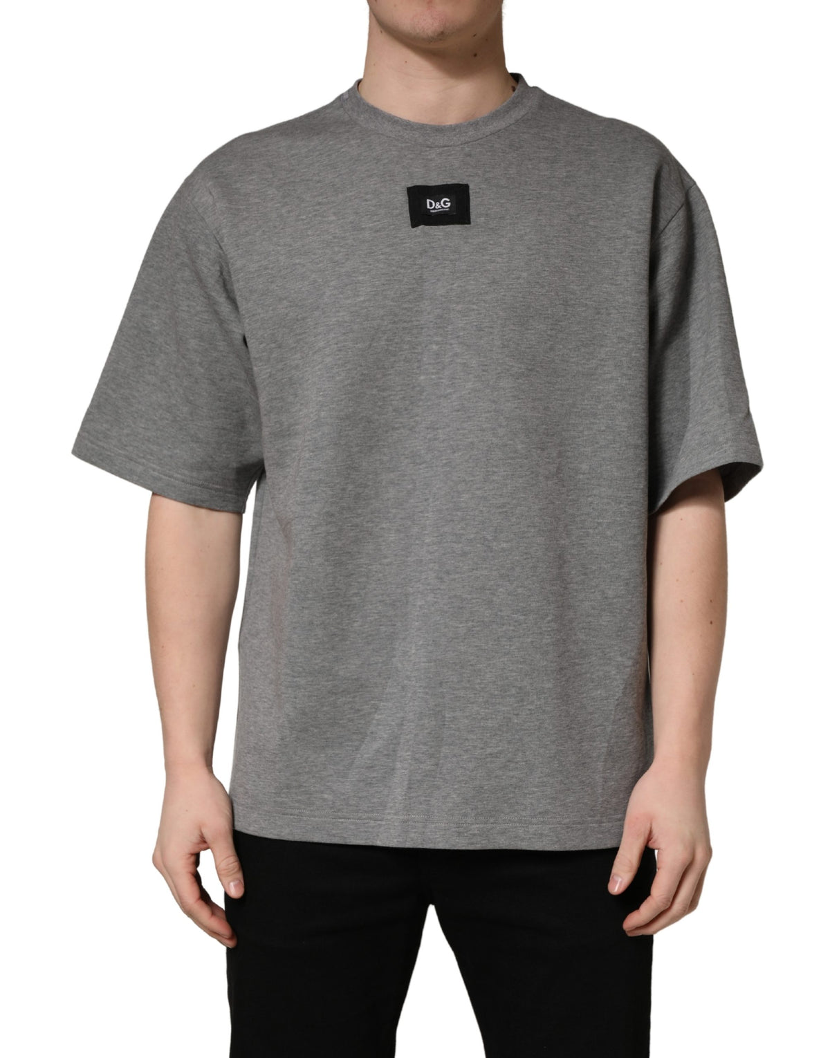 T-shirt ras du cou Dolce & Gabbana en coton gris avec application logo